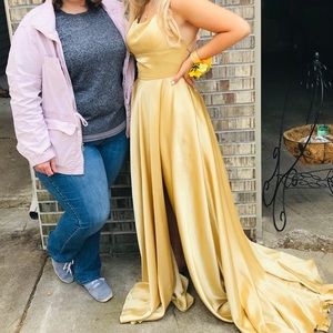 Gold satin prom dress